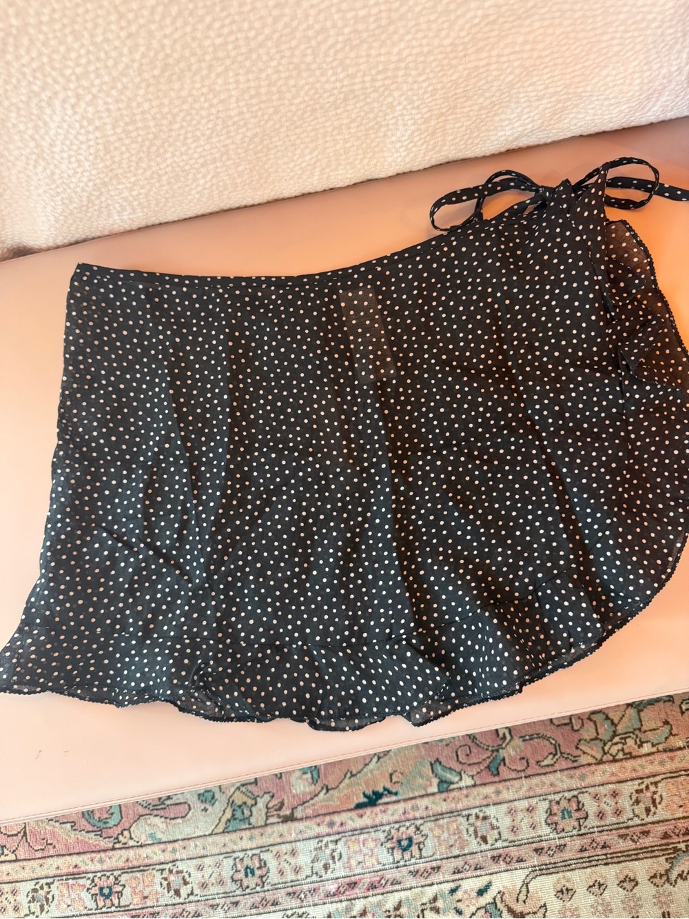 J. Crew Black Mini Skirt with White Polka Dots and Tie Waist